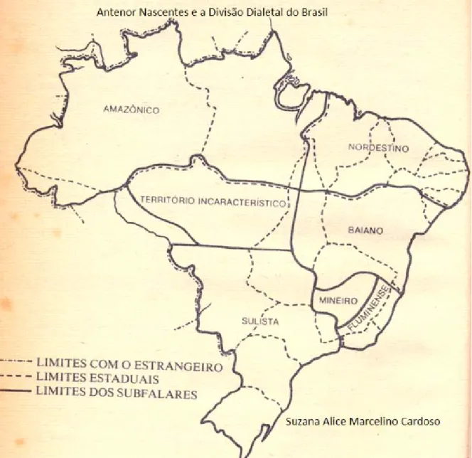 Figura 2 - Antenor Nascentes e a divisão dialetal do Brasil  .Fonte: Cardoso (s. d.). 
