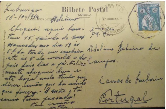 Figura nº 9  –  Bilhete Postal do Capitão Homem Ribeiro datado de 16/10/1914  Fonte: (Gentilmente fornecido pelo TCor Marques da Silva) 