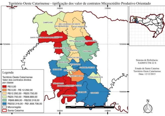 Figura 02 - Tipificação dos municípios por faixa de valor contratado de microcrédito no  Território Oeste Catarinense 