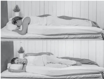 Figure 2. Subject in a prone body and head position with the nose mostly perpendicular to the underlying bed (up)