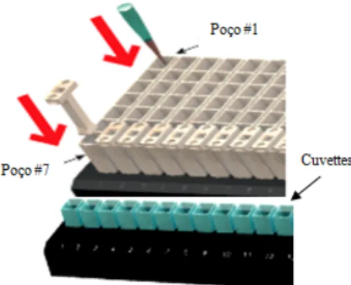 Figura  2.2.  Esquema  representativo  dos  cartuchos  e  cuvetes  do  kit  da  Promega,  utilizados  para  extracção de  RNA na Maxwell