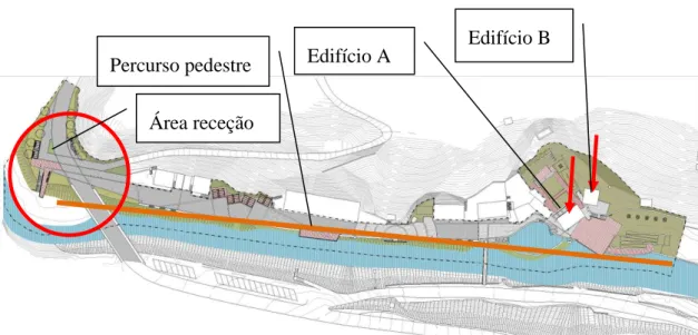 Figura 37  –  Desenho geral. [6] Edifício A, junto à piscina e edifício B a Norte do edifício A 