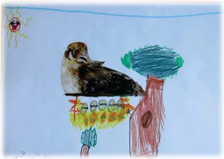 Figura 4: Um pássaro junto aos seus ovos desenhado pela menina L.P (5anos) 