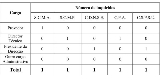 Tabela 5 - Cargo dos inquiridos na Instituição 