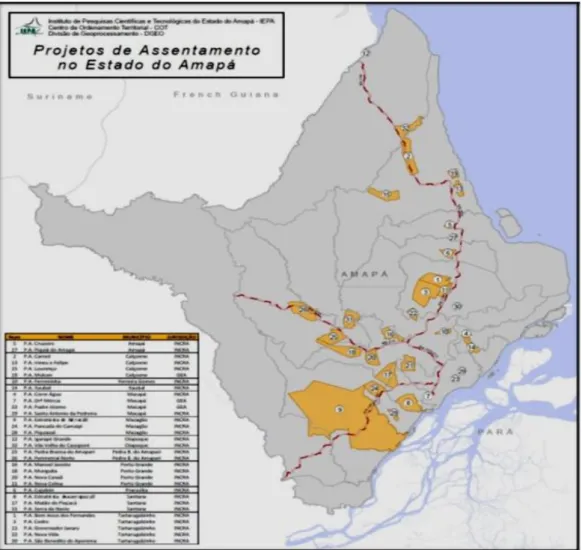 Figura 2 Distribuição dos Assentamentos no Estado do Amapá  Fonte: Instituto de Pesquisas e Tecnológicas do Estado do Amapá –IEPA 2012 