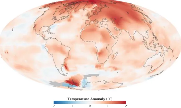Figure 2.6. Global temperature anomalies from 2000-2009 compared to the global annual mean in the past 50 years