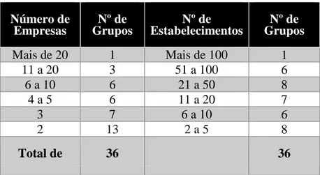 Tabela 2.1: Distribuição dos Grupos Empresarias 