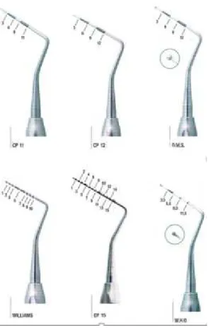 Figura  4  -  Modelos  de  sondas  periodontais.  Retirada  e  adaptada  de:  página  de  internet  &#34;Dental  Quirúrgic’s” 