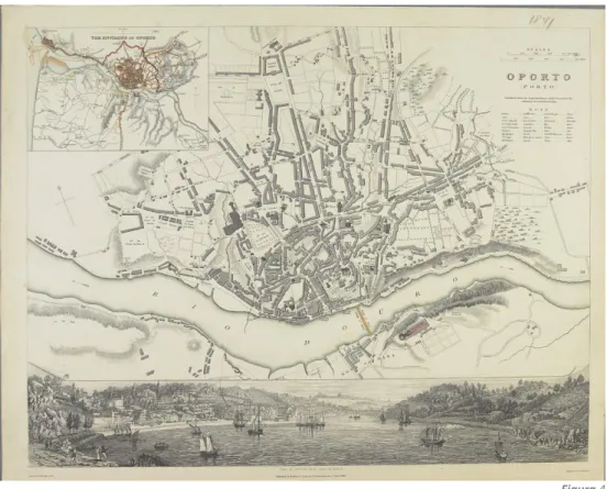 Figura  4  Mapa do Centro Histórico em 1833:  “The Environs of Oporto”.   