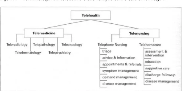 Figura 1  –  Terminologia em telesaúde e sua relação com a tele-enfermagem  