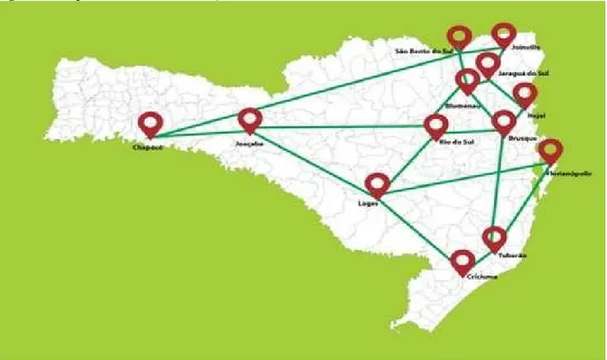 Figura 1 - Mapa dos Centros de Inovação no estado de Santa Catarina 