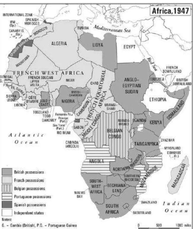 Figura nº 4  –  Mapa de África em 1947. 