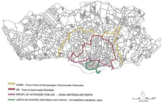 Figura 2.1|  Limites geográficos da área de intervenção da Porto Vivo [04]. 