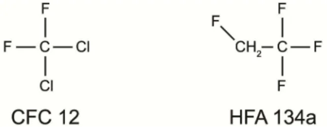 Figure 2. Chemical structures of the two most common types of propellants (CFC-12 and HFA-134a)  used in pMDI 