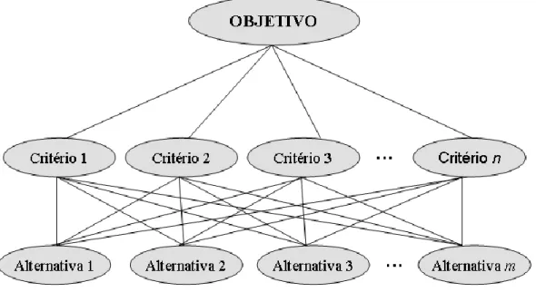 Figura 1 – Modelo simples da árvore hierárquica (adaptado de Saaty, 1991). 