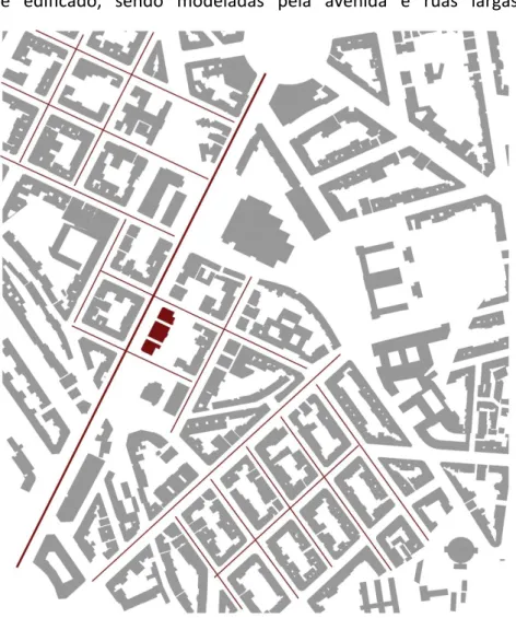 Fig. 19 – Mapa de cheios e vazios da área / ortogonalidade envolvente à Avenida  Fontes Pereira de Melo 