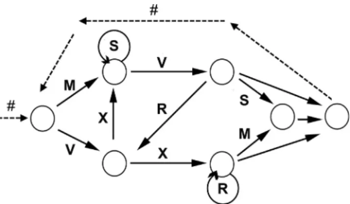 Fig. 5. The five-letter (M, R, X, V, S) grammar used in the visual experiment.