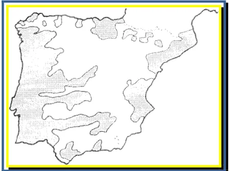 Figura 1. Distribuição geográfica do Arbutus unedo L. na Península Ibérica. 
