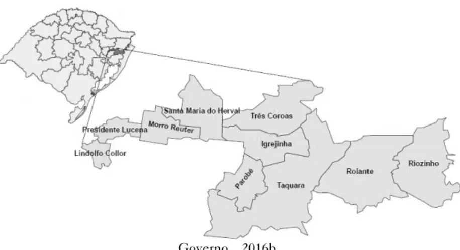Figura 1 – Municípios que fazem parte do Conselho Regional de  Desenvolvimento Paranhana e Encosta da Serra