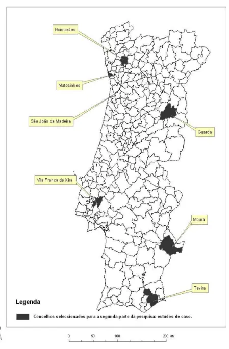 Figura 5.2 Localização geográfica dos concelhos seleccionados para os estudos de caso 