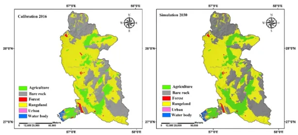 Figure 5. Land Use Land Cover (LULC) maps for 2016 and 2030. 