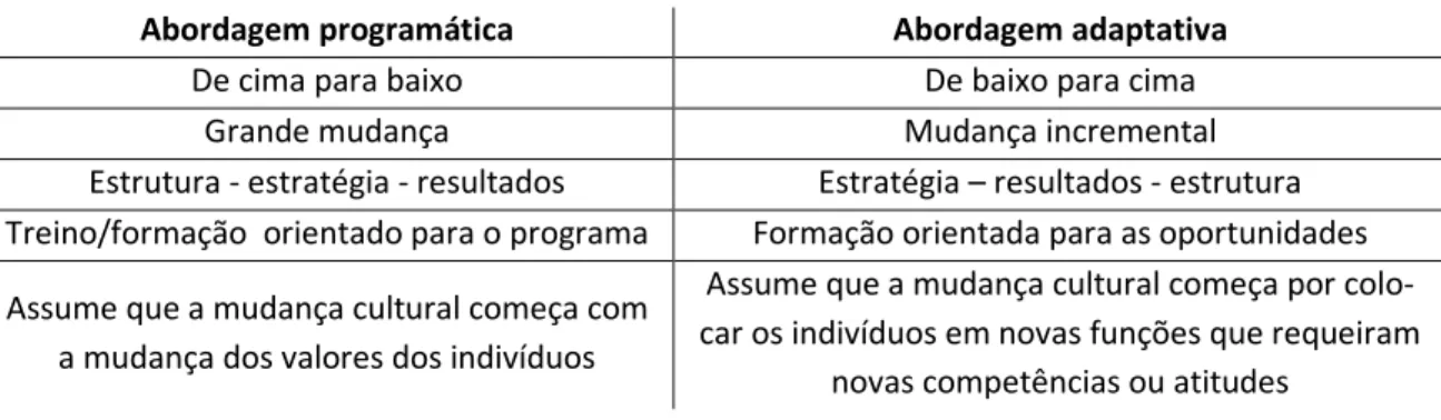 Tabela 2: Abordagens para uma mudança de cultura. Adaptado de Slater e Narver (1994b)