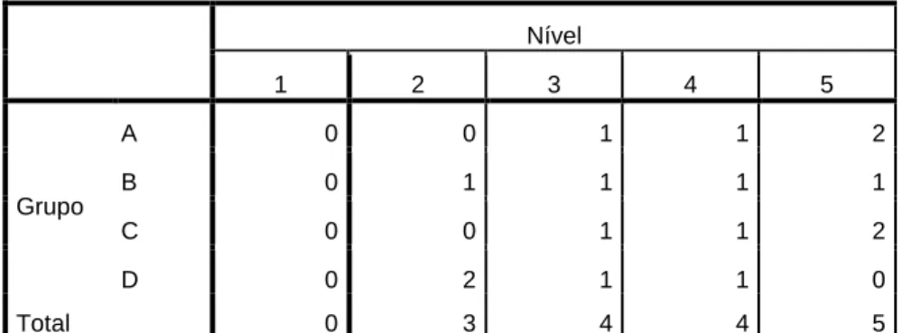 Tabela 4: Divisão dos grupos em níveis de acordo com a escala de Leuven 