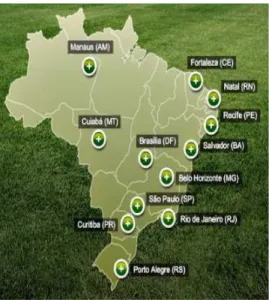 Figura nº 3 – As 12 cidades-sede da Copa do Mundo 2014  Fonte: (AEGE, 2013) 