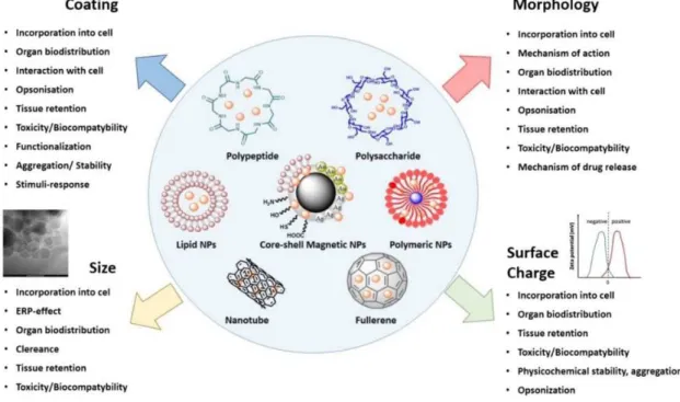 Figura  3-  Características  físico-químicas  de  diferentes  nanomateriais  propostos  como  portadores  de  fármacos  em  sistemas  de  administração  de  fármacos  e  terapia  direccionada
