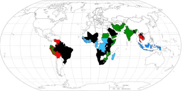 Figure 5 – Distribution of artemisinin combination therapies officially adopted as first- first-line treatment in malaria endemic countries (data from www.who.int/malaria/ 