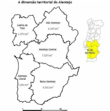 Figura 5  –  Dimensão territorial do Alentejo  Fonte: INE, censos 2001 