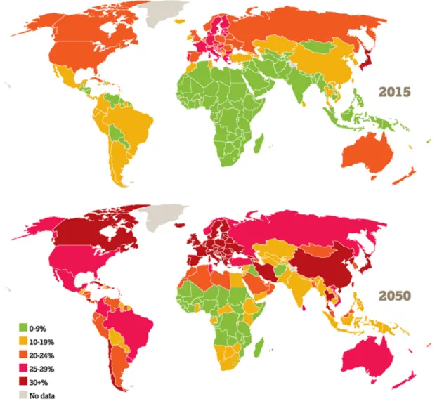 Figura 3. Mapa mundial de crescimento demográfico da população maior de 60 anos. 