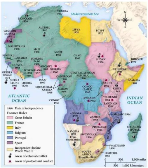 Figura nº1  –  A descolonização europeia em África  Fonte: (Sousa, 2014) 