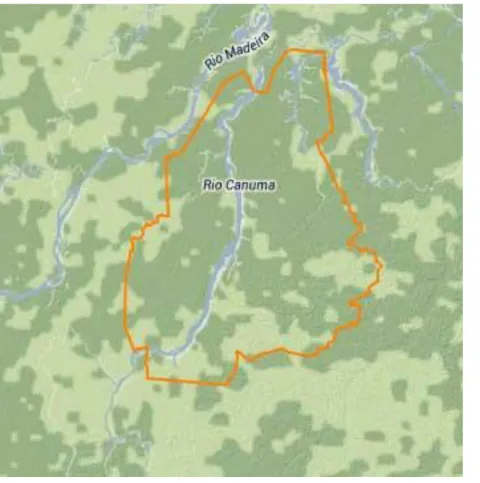 Figura  1.  Mapa  da  delimitação  atual  da  Aldeia  Kwatá-Laranjal.  Disponível  em: 
