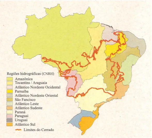 Figura 4.1 - Localização do Cerrado em relação às oito grandes bacias hidrográficas brasileiras definidas  pelo Departamento Nacional de Águas e Energia Elétrica