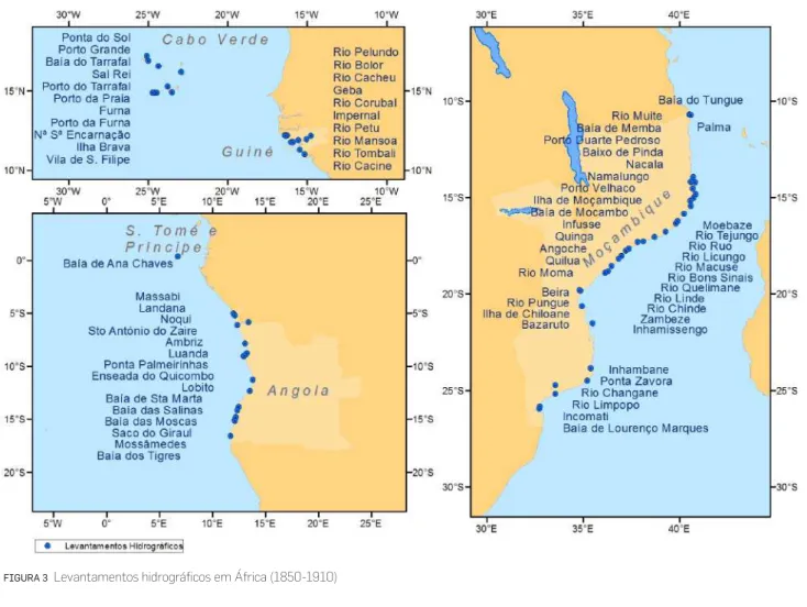 FIGURA 3   Levantamentos hidrográficos em África (1850-1910)