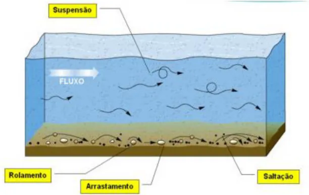 Figura 8: Tipos de Transporte de Sedimentos. Fonte: Disponível em: &lt;http://sed.com.sapo.pt/&gt;