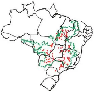 Figura 1 - Distribuição do baru no bioma Cerrado (RATTER et al. 2000). 