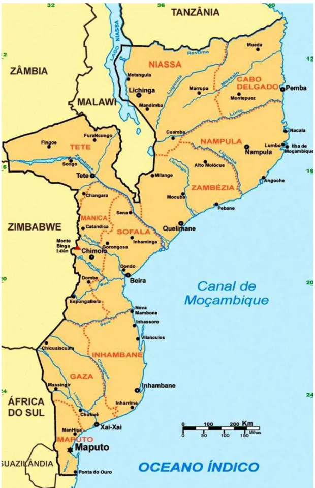 Ilustração 1. Fronteiras internas, rios e mapas de águas em Moçambique 3