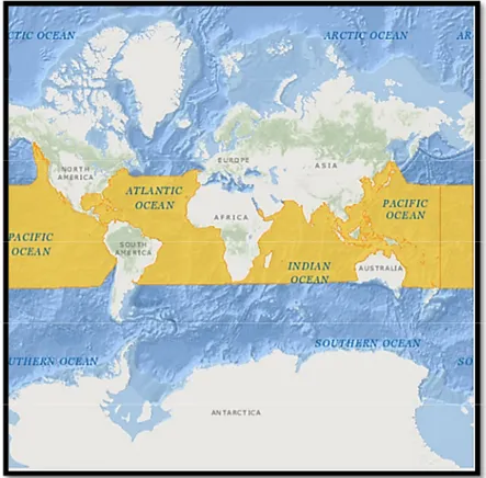 Figure  1.3:  Map  with  yellow  color  representing  the  approximate    global  distribution  of  G