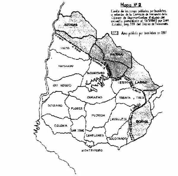 Fig. II.2: Área de população brasileira em 1861. (Rona, 1965a: 10)  