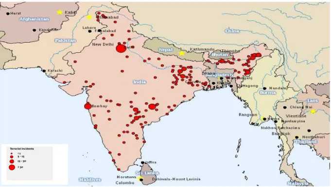 Fig. 1 – Mapa da conflitualidade indiana  Fonte: http://www.tkb.org/MapModule.jsp 