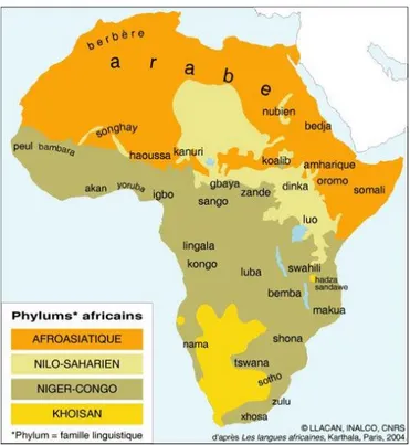 Figura 4: As famílias linguísticas africanas pela proposta inicial de Greenberg (1955) 