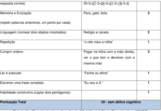 Tabela 5  –  Resultado da aplicação do Mini-Mental State Examination (MMSE) 