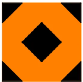 Figura 3. Ladrilho que possui um preenchimento de um quarto de peças pretas e três  quartos de peças laranjas