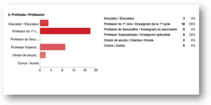 Gráfico 3 - Distribuição dos professores quanto ao grau de Ensino a que pertencem. 