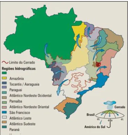 Figura 6 - Representação das regiões hidrográficas brasileiras e contribuições do Cerrado