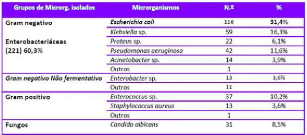 Tabela 4. Etiologia microbiana das infeções das vias urinárias (Pina, Paiva, Nogueira, e Silva, 2013)