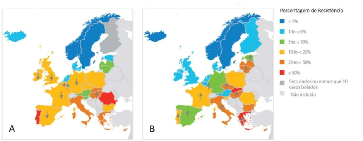 Figura 4. Percentagem de infeções da corrente sanguínea mostrando a multi-resitência, EU, 2011 e  tendência  para  2008-2011