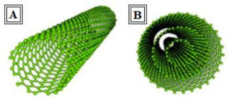 Figura 4.5 – Representação esquemática da estrutura de nanotubos de carbono. A: Nanotubo  de parede única